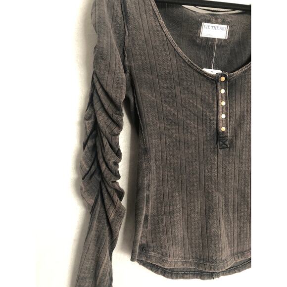 We The Free Pointelle Henley Top Women's Small Black NEW - Picture 3 of 6